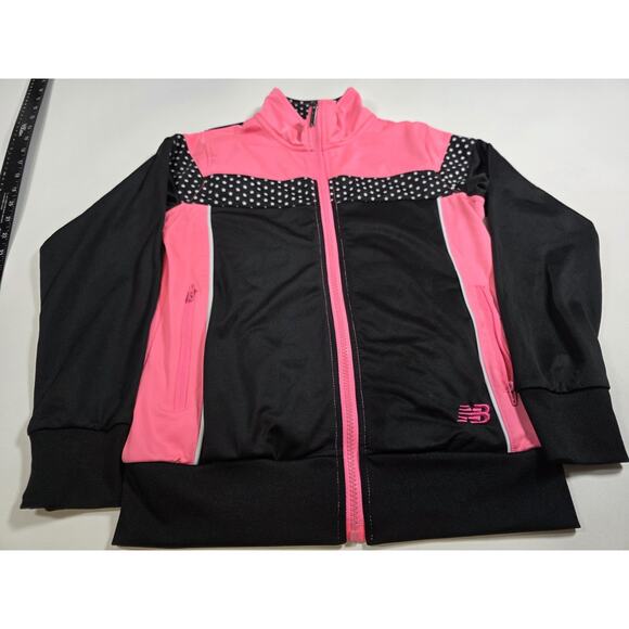New Balance Girls 10/12 Pink And Black White Stars Zip Up Jacket - Picture 1 of 6